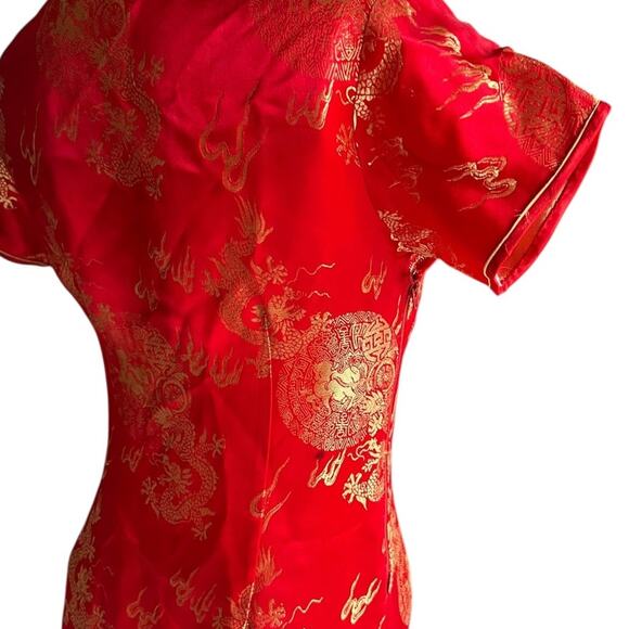 Vintage Red Golden Dragon Cheongsam Qipao Dress Size Small - Picture 6 of 16